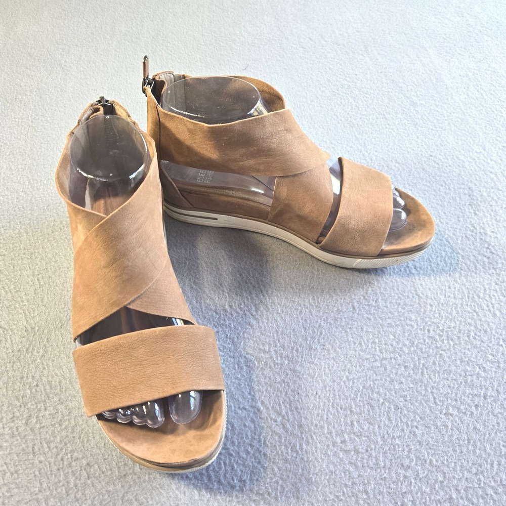 Eileen Fisher Platform Sandals Womens 7 Tan Nubuck Leather Back Zip Gladiator